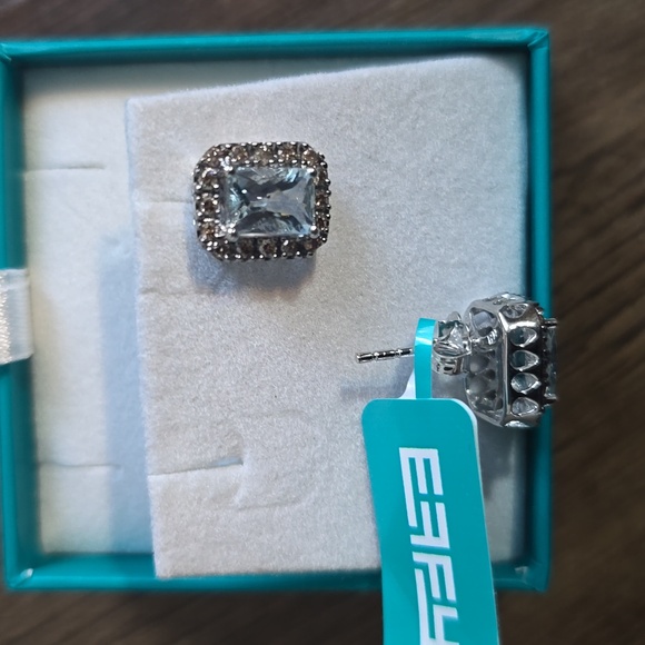 Effy Gold brown diamond aquamarine studs - Picture 2 of 3